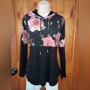 Sew In Love Black and Pink Floral Hoodie
